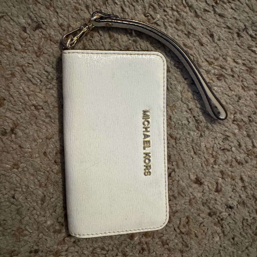 Michael Kors Ivory Wristlet with Gold Accents